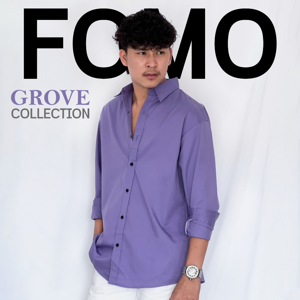 Fomo-เชิ้ตแขนยาว สีม่วงไลเลค **เช็คไซซ์จากตางรางไซซ์ของทางร้านเท่านั้น** เสื้อเชิ้ตสีม่วงพาสเทล เสื้อเชิ้ตสีพาสเทล | Shopee Thailand