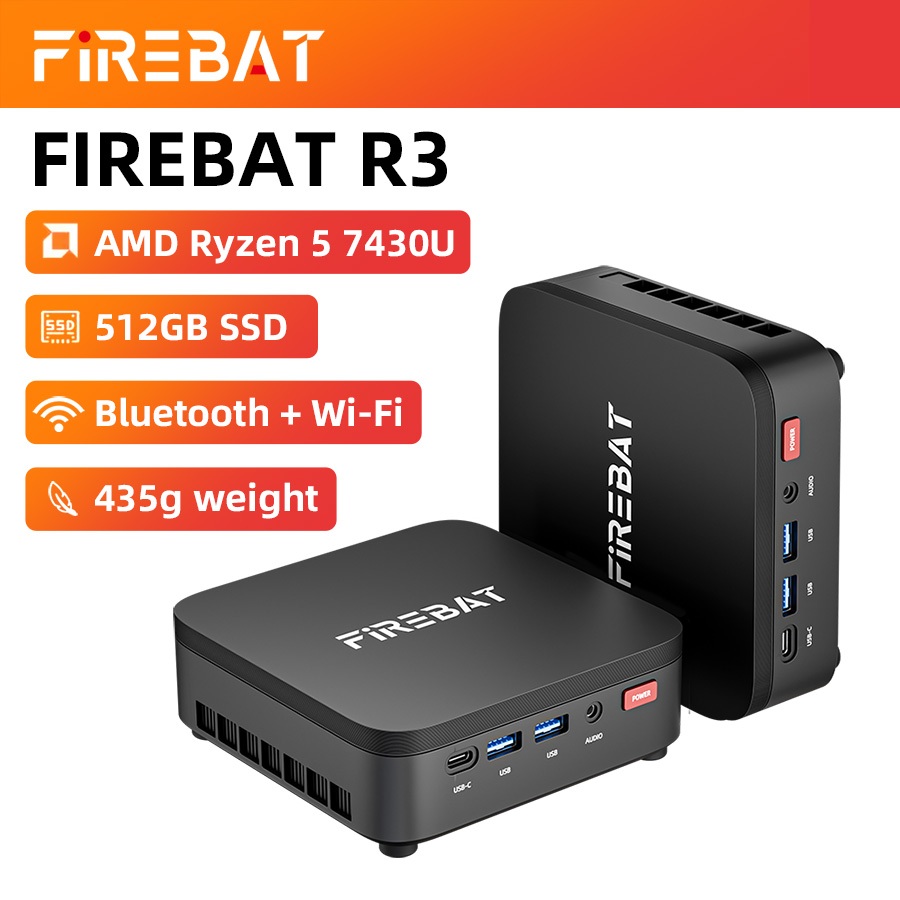 FIREBAT R3 ใหม่ Mini PC AMD Ryzen5 7430U/AMD Ryzen3 4300U Windows 11 AMD Radeon กราฟิก Mini PC 16GB LPDDR4 512GB M.2 SSD WiFi 6 BT5.2 Desktop PC