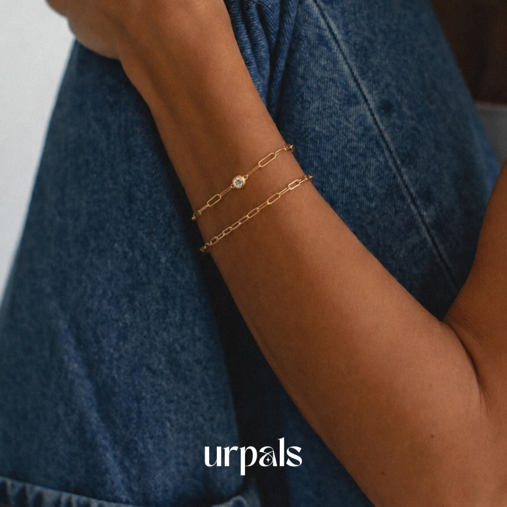 URPALS สร้อยข้อมือ Stainless ชุบทอง 18K ฝังเพชร CZ ส่อาบน้ำ ออกกำลังกายได้ ( ขายแยกชิ้น ) | Shopee Thailand